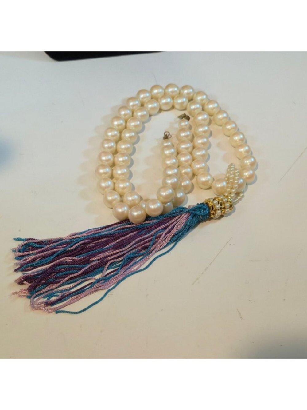 Vintage Cadoro Faux Pearl Tassel Necklace Bold Flapper Statement Jewelry 31 Inch - Picture 13 of 14
